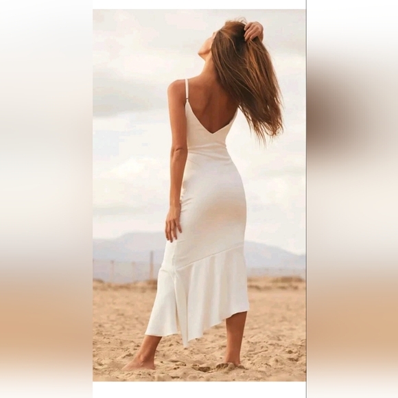 Lulus Strictly Romance White Satin Asymmetrical Tiered Midi Dress Size Medium - Picture 2 of 8